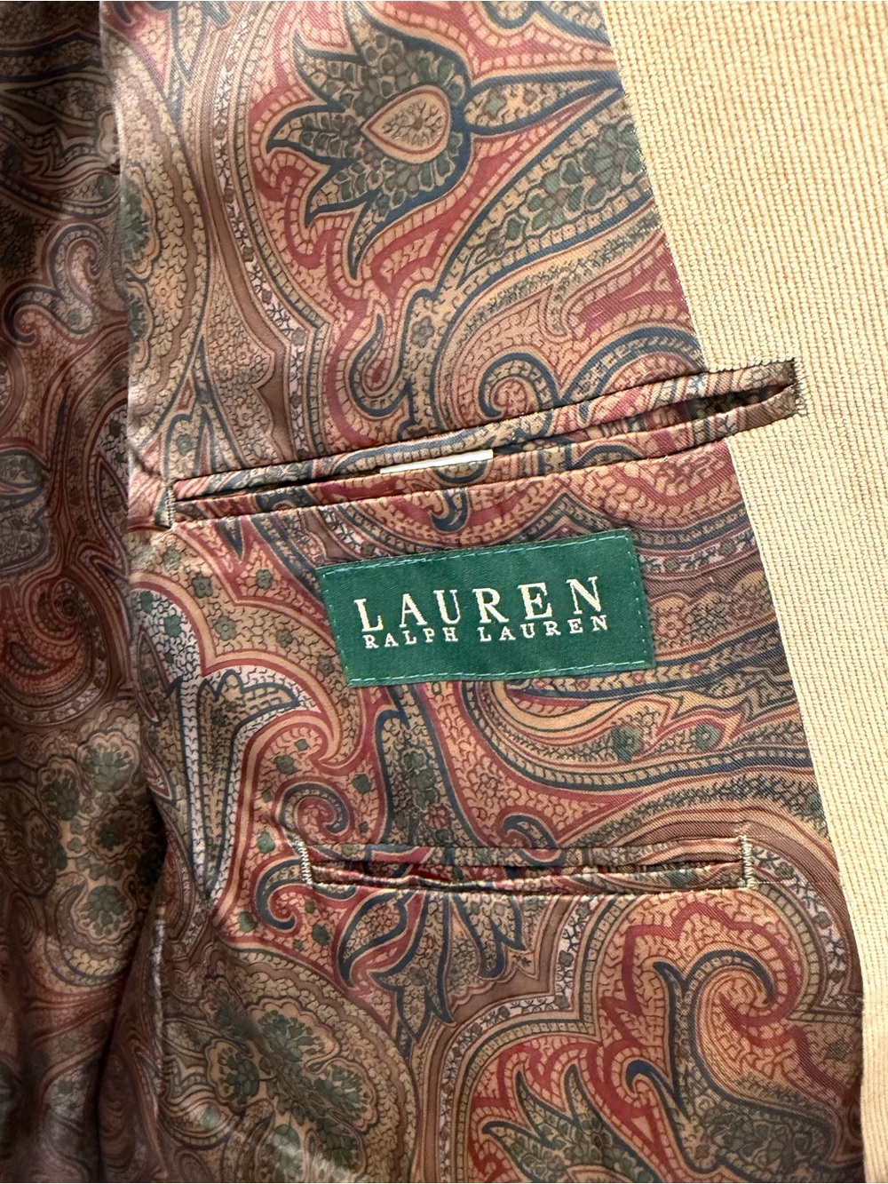 Vintage Ralph Lauren Men’s Tan Corduroy Blazer Suit Jacket Sports Coat, Size 48R - Picture 4 of 11